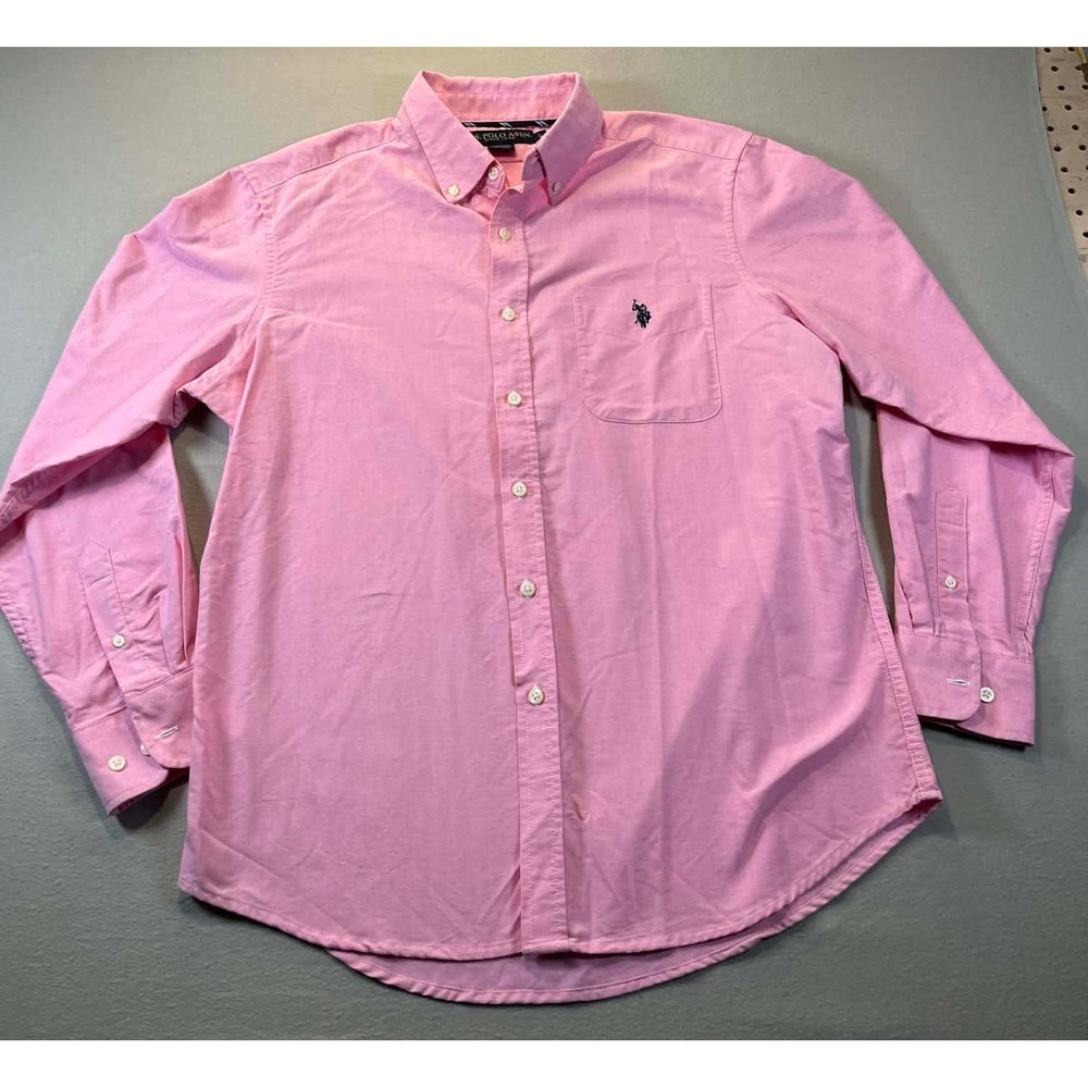 US Polo‎ Assn Mens Large Pink Oxford Shirt Button Down Pony Logo L/S